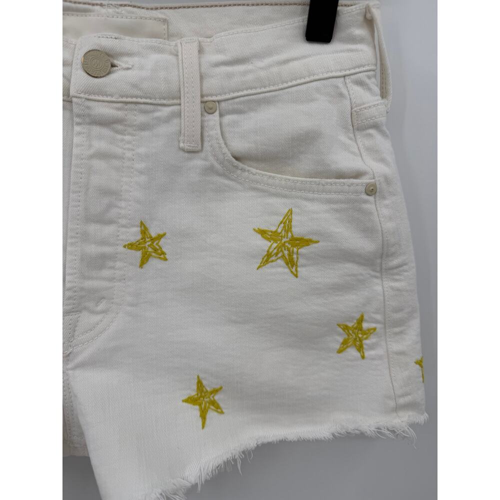 Mother Cream Tomcat Kick Fray Embroidered Star Denim Shorts High Rise Size 27 - Picture 3 of 15